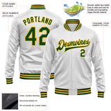 Custom White Green-Gold Bomber Full-Snap Varsity Faux Leather Letterman Jacket
