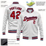 Custom White Red-Navy Bomber Full-Snap Varsity Faux Leather Letterman Jacket