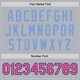 Custom Gray Pink Light Blue-Black Bomber Full-Snap Varsity Faux Leather Letterman Jacket