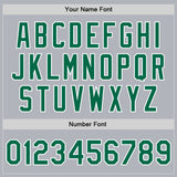 Custom Gray Kelly Green-White Bomber Full-Snap Varsity Faux Leather Letterman Jacket