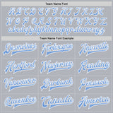 Custom Gray Light Blue-White Bomber Full-Snap Varsity Faux Leather Letterman Jacket