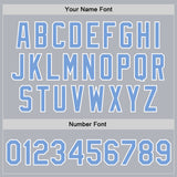 Custom Gray Light Blue-White Bomber Full-Snap Varsity Faux Leather Letterman Jacket