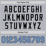 Custom Gray Light Blue-Black Bomber Full-Snap Varsity Faux Leather Letterman Jacket