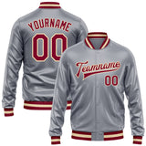 Custom Gray Maroon-Cream Bomber Full-Snap Varsity Faux Leather Letterman Jacket