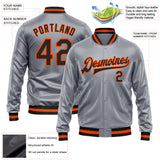 Custom Gray Black-Orange Bomber Full-Snap Varsity Faux Leather Letterman Jacket