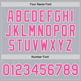 Custom Gray Pink-White Bomber Full-Snap Varsity Faux Leather Letterman Jacket