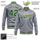 Custom Gray Green-Cream Bomber Full-Snap Varsity Faux Leather Letterman Jacket
