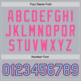 Custom Gray Light Blue Pink-Black Bomber Full-Snap Varsity Faux Leather Letterman Jacket