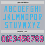 Custom Gray Pink Sky Blue-Black Bomber Full-Snap Varsity Faux Leather Letterman Jacket