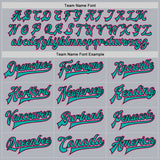 Custom Gray Pink Aqua-Black Bomber Full-Snap Varsity Faux Leather Letterman Jacket