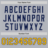 Custom Gray Gold-Navy Bomber Full-Snap Varsity Faux Leather Letterman Jacket