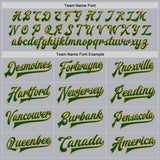 Custom Gray Green-Old Gold Bomber Full-Snap Varsity Faux Leather Letterman Jacket