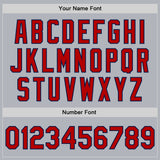 Custom Gray Red-Navy Bomber Full-Snap Varsity Faux Leather Letterman Jacket