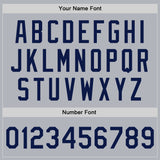 Custom Gray Navy-Gray Bomber Full-Snap Varsity Faux Leather Letterman Jacket