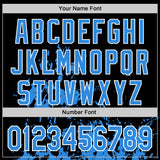 Custom Black Powder Blue-White Splash Art 3D Pattern Design Bomber Full-Snap Varsity Letterman Hoodie Jacket