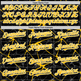 Custom Black Gold-White Abstract Network 3D Pattern Design Bomber Full-Snap Varsity Letterman Hoodie Jacket