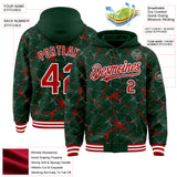 Custom Green Red-White Abstract Network 3D Pattern Design Bomber Full-Snap Varsity Letterman Hoodie Jacket