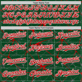 Custom Green Red-White Abstract Network 3D Pattern Design Bomber Full-Snap Varsity Letterman Hoodie Jacket