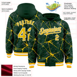 Custom Green Yellow-White Abstract Network 3D Pattern Design Bomber Full-Snap Varsity Letterman Hoodie Jacket