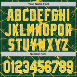 Custom Green Yellow-White Abstract Network 3D Pattern Design Bomber Full-Snap Varsity Letterman Hoodie Jacket