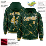 Custom Green Old Gold-White Abstract Network 3D Pattern Design Bomber Full-Snap Varsity Letterman Hoodie Jacket