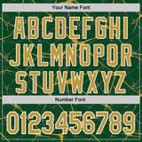 Custom Green Old Gold-White Abstract Network 3D Pattern Design Bomber Full-Snap Varsity Letterman Hoodie Jacket