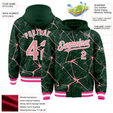 Custom Green Medium Pink-White Abstract Network 3D Pattern Design Bomber Full-Snap Varsity Letterman Hoodie Jacket