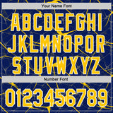 Custom Royal Yellow-White Abstract Network 3D Pattern Design Bomber Full-Snap Varsity Letterman Hoodie Jacket