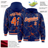 Custom Royal Orange-White Abstract Network 3D Pattern Design Bomber Full-Snap Varsity Letterman Hoodie Jacket