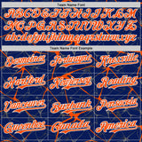 Custom Royal Orange-White Abstract Network 3D Pattern Design Bomber Full-Snap Varsity Letterman Hoodie Jacket