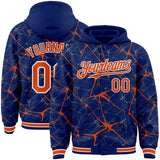 Custom Royal Orange-White Abstract Network 3D Pattern Design Bomber Full-Snap Varsity Letterman Hoodie Jacket