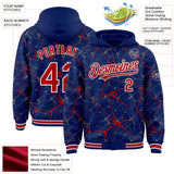 Custom Royal Red-White Abstract Network 3D Pattern Design Bomber Full-Snap Varsity Letterman Hoodie Jacket
