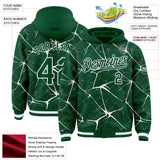Custom Kelly Green White Abstract Network 3D Pattern Design Bomber Full-Snap Varsity Letterman Hoodie Jacket