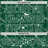 Custom Kelly Green White Abstract Network 3D Pattern Design Bomber Full-Snap Varsity Letterman Hoodie Jacket