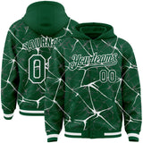 Custom Kelly Green White Abstract Network 3D Pattern Design Bomber Full-Snap Varsity Letterman Hoodie Jacket