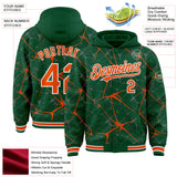 Custom Kelly Green Orange-White Abstract Network 3D Pattern Design Bomber Full-Snap Varsity Letterman Hoodie Jacket