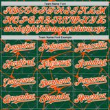 Custom Kelly Green Orange-White Abstract Network 3D Pattern Design Bomber Full-Snap Varsity Letterman Hoodie Jacket