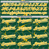 Custom Kelly Green Gold-White Abstract Network 3D Pattern Design Bomber Full-Snap Varsity Letterman Hoodie Jacket