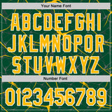 Custom Kelly Green Gold-White Abstract Network 3D Pattern Design Bomber Full-Snap Varsity Letterman Hoodie Jacket