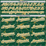 Custom Kelly Green Old Gold-White Abstract Network 3D Pattern Design Bomber Full-Snap Varsity Letterman Hoodie Jacket