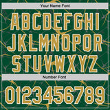 Custom Kelly Green Old Gold-White Abstract Network 3D Pattern Design Bomber Full-Snap Varsity Letterman Hoodie Jacket