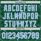 Custom Kelly Green Light Blue-White Abstract Network 3D Pattern Design Bomber Full-Snap Varsity Letterman Hoodie Jacket