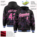 Custom Black Pink Sky Blue-White Fragment 3D Pattern Design Bomber Full-Snap Varsity Letterman Hoodie Jacket