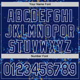 Custom Royal Powder Blue Old Gold-White Fragment 3D Pattern Design Bomber Full-Snap Varsity Letterman Hoodie Jacket