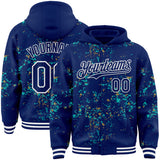 Custom Royal Aqua Old Gold-White Fragment 3D Pattern Design Bomber Full-Snap Varsity Letterman Hoodie Jacket