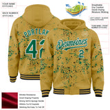Custom Old Gold Kelly Green Black-White Fragment 3D Pattern Design Bomber Full-Snap Varsity Letterman Hoodie Jacket