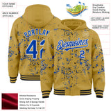 Custom Old Gold Thunder Blue Black-White Fragment 3D Pattern Design Bomber Full-Snap Varsity Letterman Hoodie Jacket