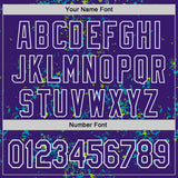 Custom Purple Teal Neon Green-White Fragment 3D Pattern Design Bomber Full-Snap Varsity Letterman Hoodie Jacket