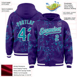 Custom Purple Teal Light Blue-White Fragment 3D Pattern Design Bomber Full-Snap Varsity Letterman Hoodie Jacket