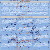 Custom Light Blue Royal Orange-White Fragment 3D Pattern Design Bomber Full-Snap Varsity Letterman Hoodie Jacket